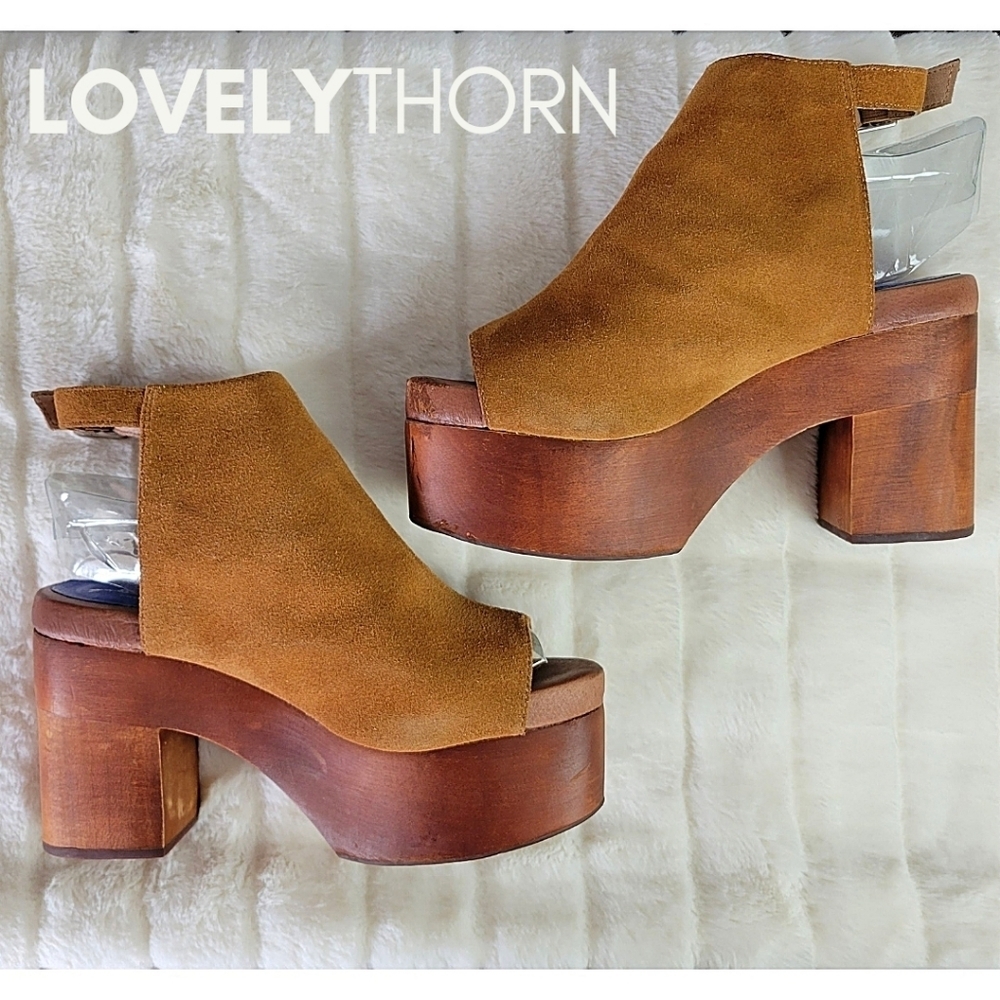 JEFFREY CAMPBELL // ltd ed free people collab suede wooden platform block heels - Picture 3 of 16
